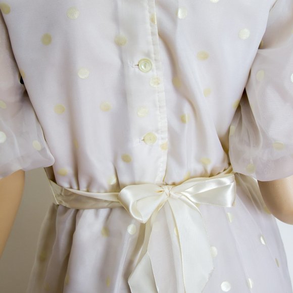 Beautiful Vintage 70s Dress Belted White white dots Wedding - Picture 9 of 14